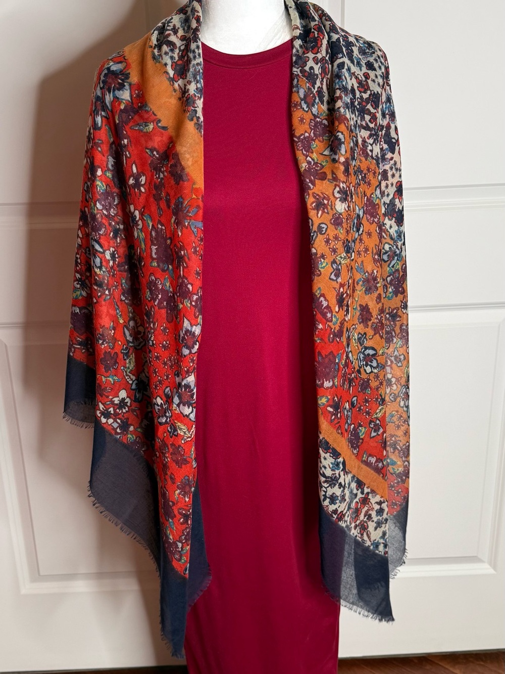 Floral Multicolor Women's Shawl Wrap:Red & Orange